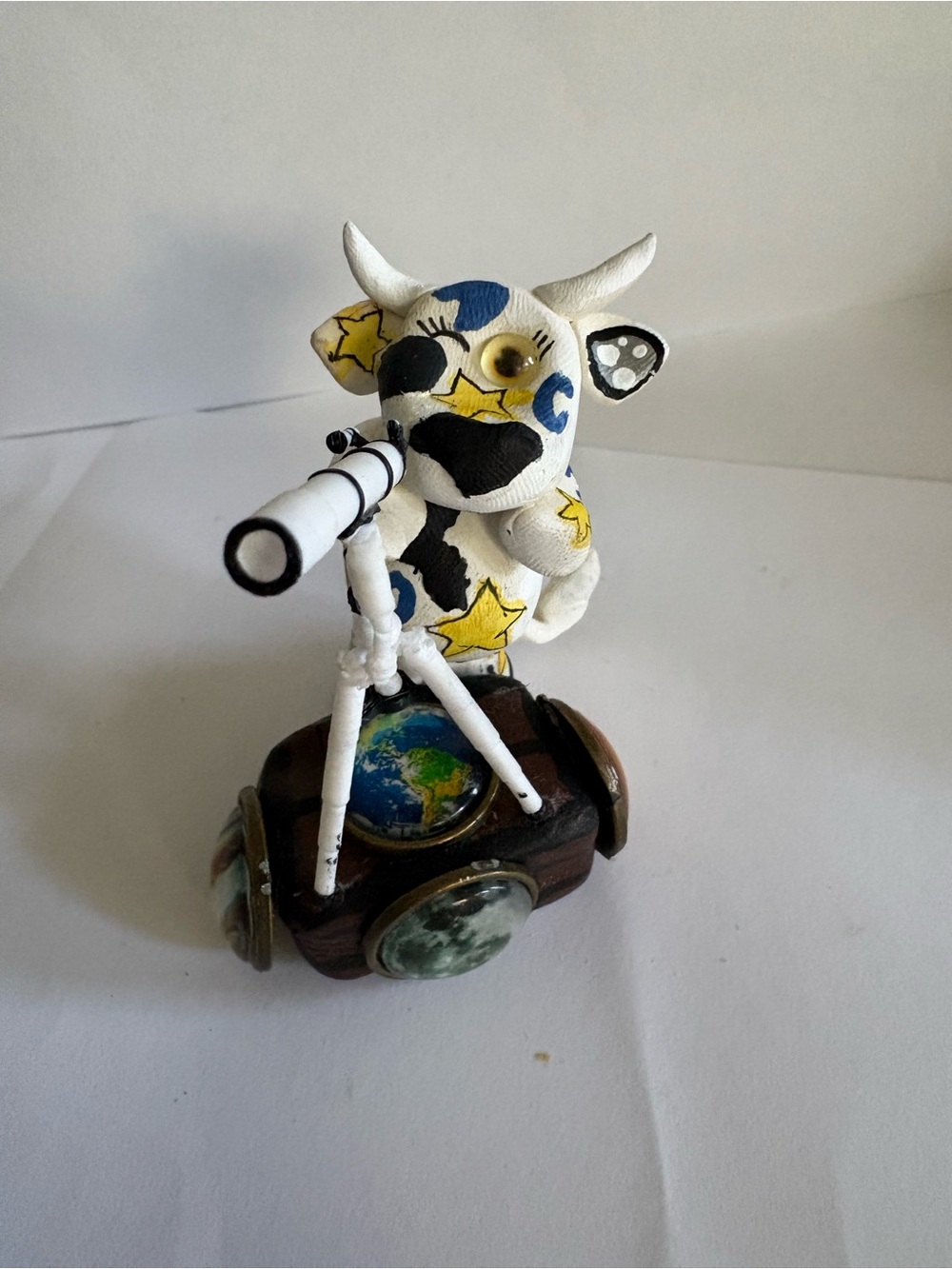 Hand Painted Star & Moon Cow Figurine with Telescope